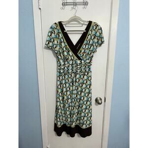 Y2k Sandra Darren Dress Size 12 Green Brown Abstract Gilmore Girls Boho 90s